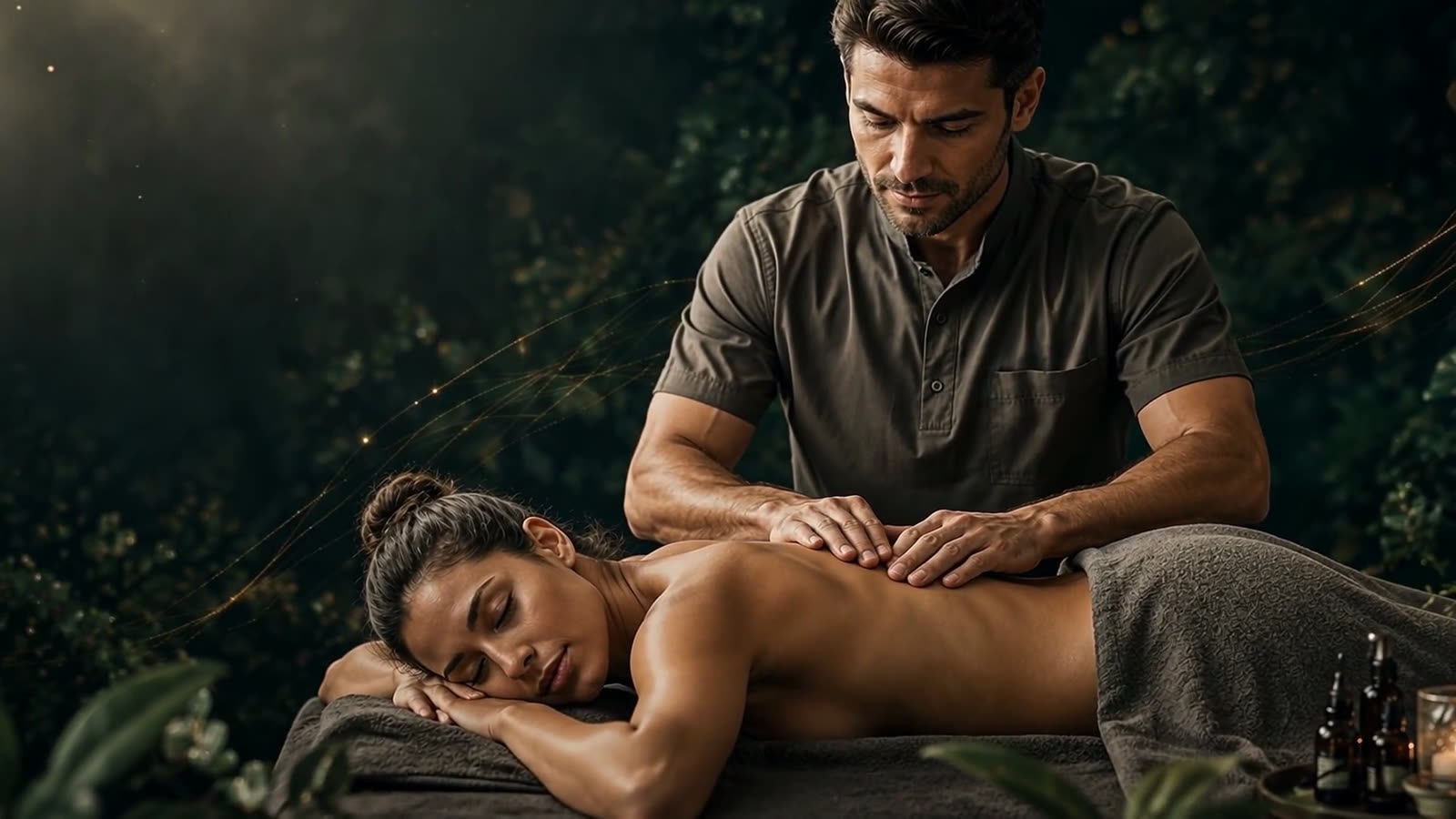Therapeut bei einer ruhigen, achtsamen Massagebehandlung
